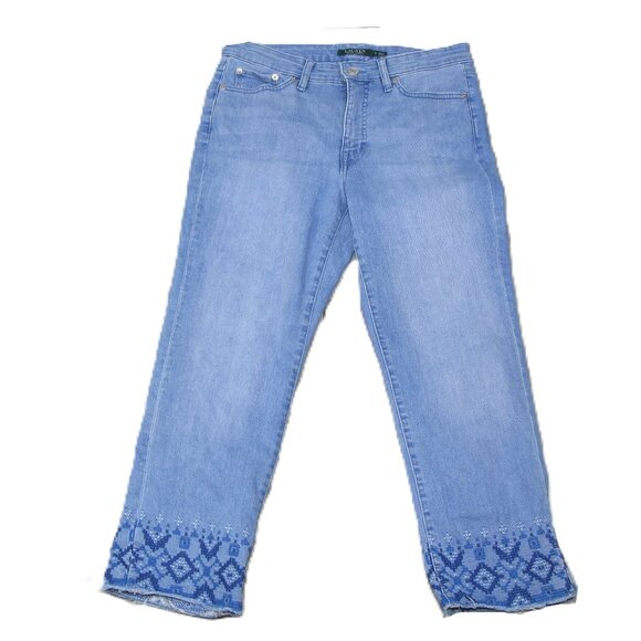 Ralph Lauren Denim Cropped Embroidered Jeans Size 6 - Picture 1 of 7